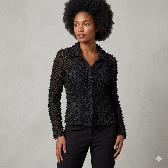 Stand Studio Tops - D Studio Womens Size 8 Black Mesh Ribbon Top Avant Garde Shabby Chic Goth Y2K